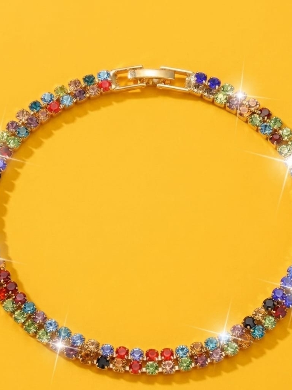 Gold-Tone Multicolor Crystal Tennis Bracelet - Women Jewelry